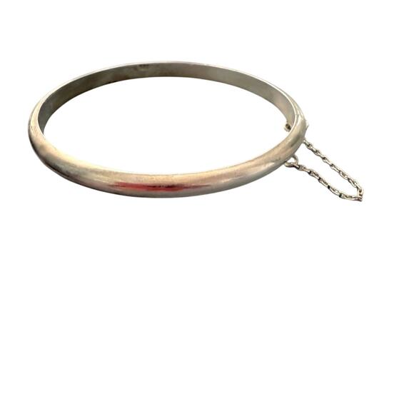 925 Sterling Silver Bangle Bracelet with Safety Chain - Picture 1 of 6